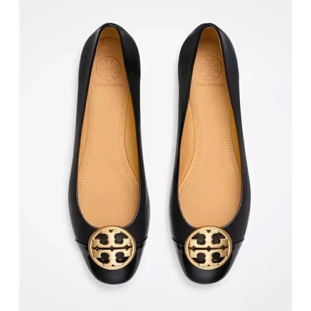 Tory Burch Chelsea Cap-Toe Leather Ballet Flat in Blackk